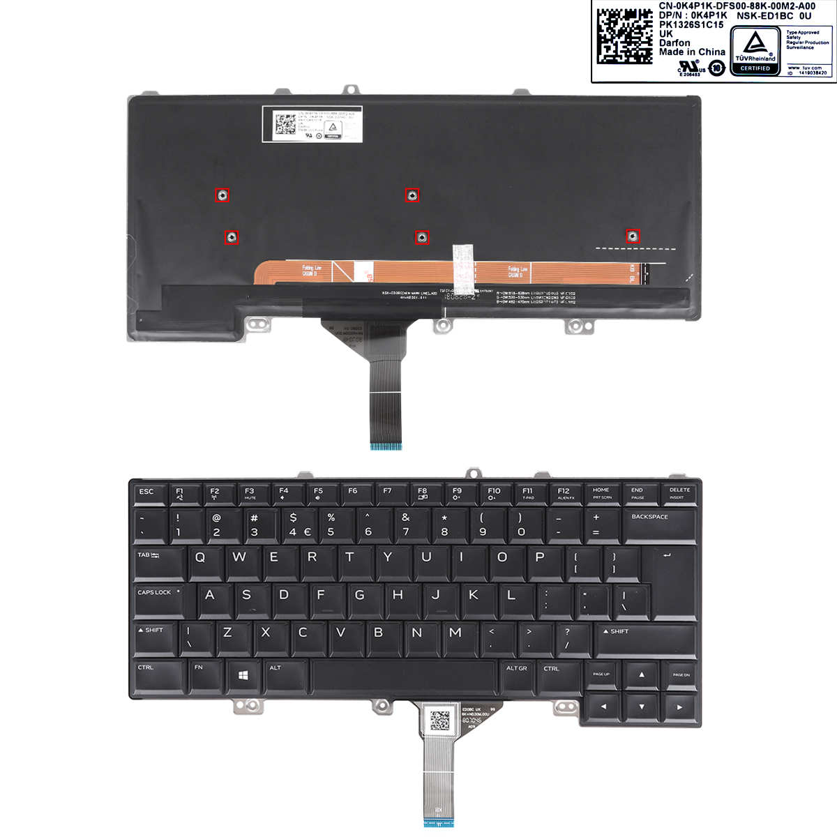 Picture of New Replacement Laptop Keyboard For Dell Alienware 15 R3 BLACK (Full Colorful Backlit Win8) UI Layout